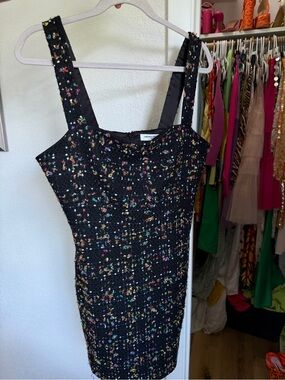 Amanda Uprichard Black Tweed Sheath Dress with Multicolor Speckle